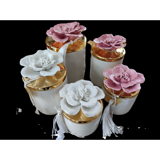 Bomboniera porta candela profumata grande con fiore rosa harmony in offerta